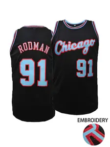 Men's Chicago #91 Embroidered Basketball Jersey, Stitched Name & Number Retro Sleeveless Basketball Shirt, Breathable Sportswear, Sports Top for Men Women Youth, S-3XL
