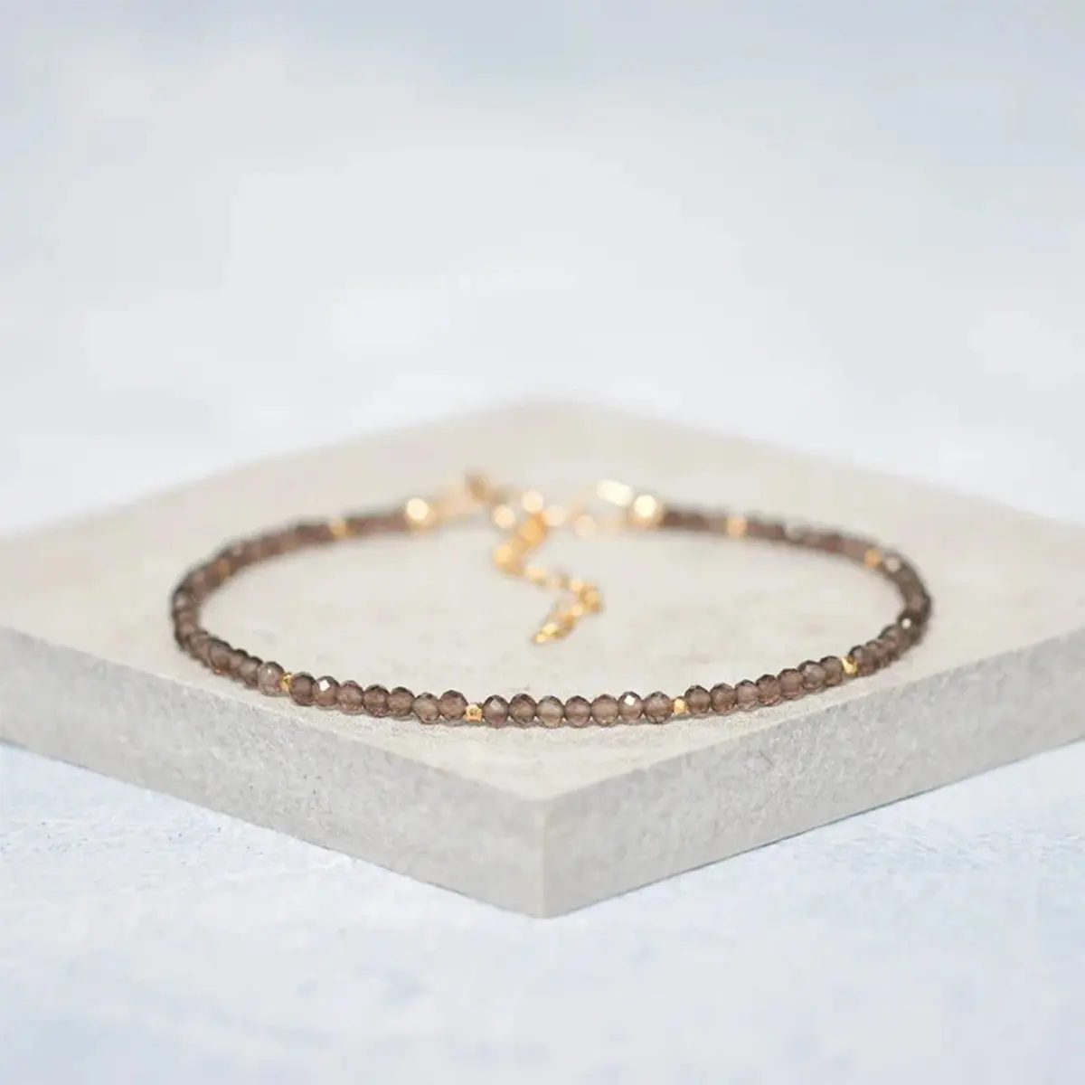 Smoky Quartz Healing Bracelet - Handmade Boho Style, 2mm Faceted Crystal Gemstone, Adjustable Dainty Artisanal Jewelry for Daily Wear, Unisex Birthday Gift, Grounding Protection, Negative Energy Absorption, Boho Style Bracelet