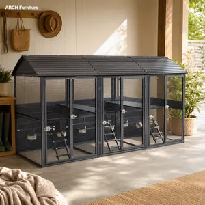 ARCH XPT035 Metal Chicken Coop Enclosure, 3-Unit 20×10×6FT Large Outdoor Cage for Farm Pet Birds