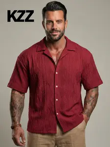 KZZ Men's Casual Short-Sleeve Shirt Menswear Polo Top Tropical Beige Wetsuit Top for Men Dalmatian Knit Shortsleeve