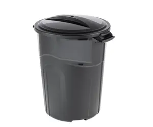 32 Gallon Heavy Duty Plastic Garbage Can, Included Lid, Indoor/Outdoor, Black