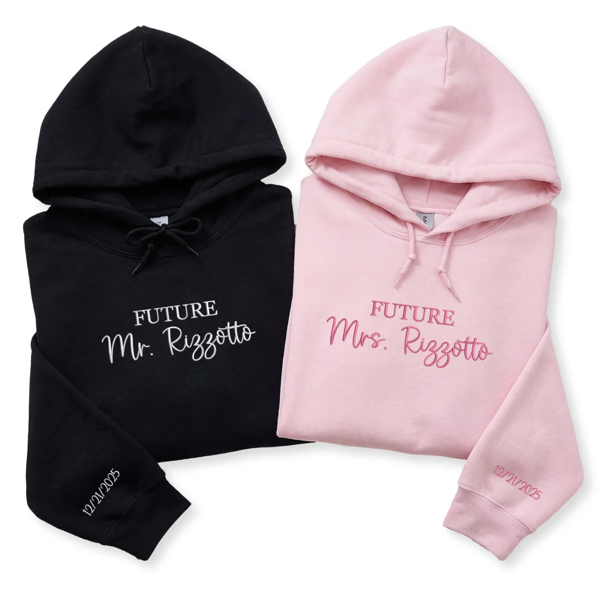 Custom Embroidered Future Mr Mrs Hoodie for Couple – Personalized Bride Hoodie With Name Date, Wedding Engagement Gift, Valentine's Day