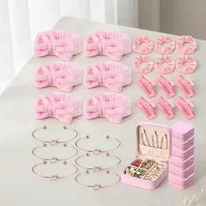 30 Pcs Bridesmaid  Gifts Bridal Party Favor Bridal Jewelry Boxes Hair Clip Scrunchies Headband Knot Bracelet (Pink)
