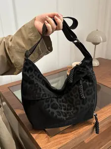 Women's Leopard Print Crossbody Bag, Soft Fabric and Adjustable Strap, Large Capacity Accessory, Fashion Handbag, Daily Commuting Bag