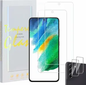 [2+2 Pack] Galaxy S21 FE Screen Protector with Camera Lens Protector, Premium Tempered Glass film for Samsung Galaxy S21 FE, 9H Hardness, Anti Shatter, Bubble Free, Fingerprint Support, Case Friendly
