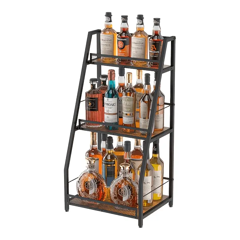 3-Tier Retro Rustic Industrial Solid Wood Wine Rack Cabinet - Freestanding Multifunctional Organizer for Whiskey, Liquor Bottles, Coffee Bar, Kitchen, Dining Room with Upgraded Shelving & Storage