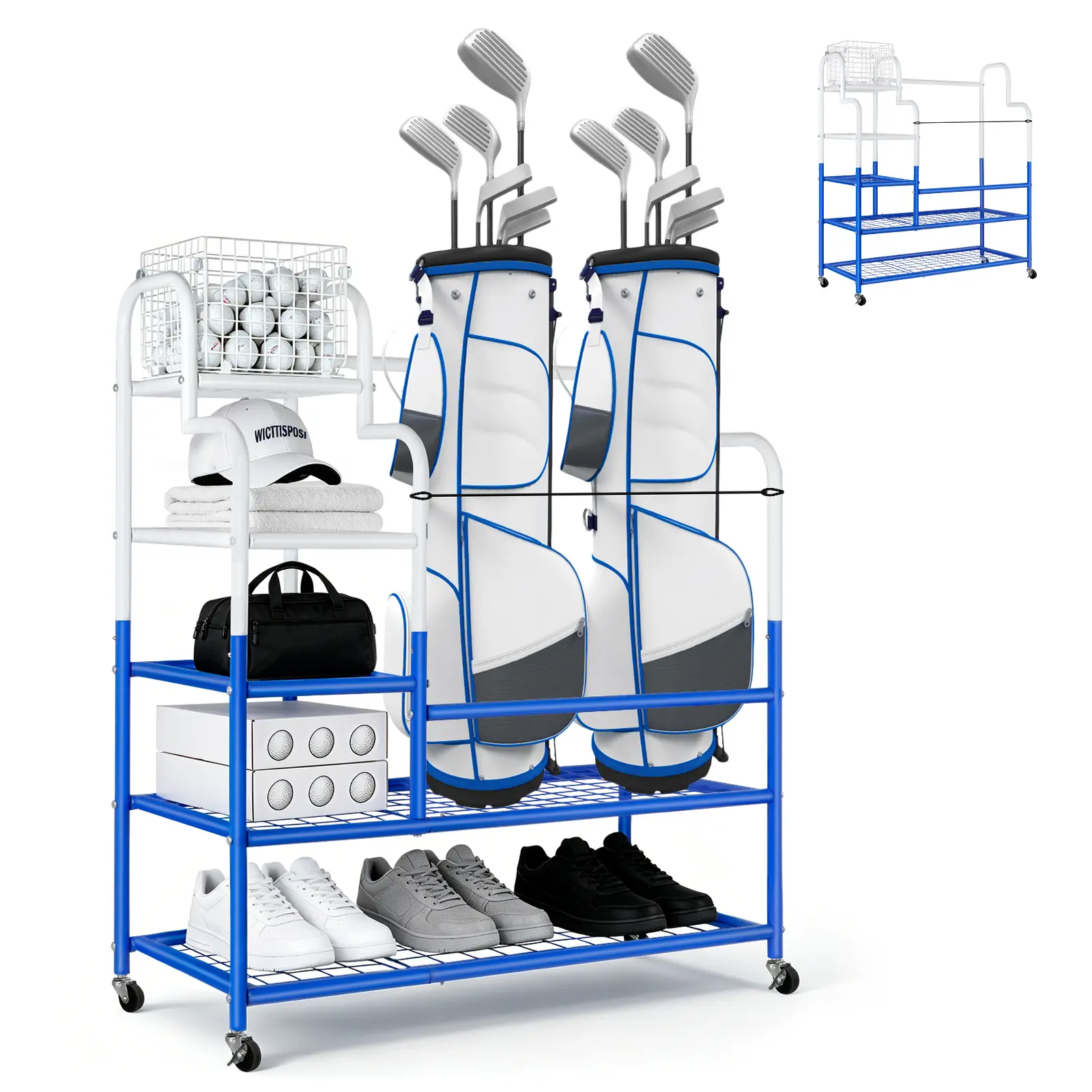 Golf Bag Storage Garage Organizer, Golf Storage Rack with Wheels | 50% More Space Multi-Zone,All-In-One 5tier Compact,Extra Bottom Storage,4 360° Casters,Movable Basket,Small Garage,Heavy-Duty tiktokshopbacktoschool