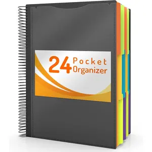 24 Pocket Project Organizer, 1/3-cut Tab Binder Organizer with Sticky Labels, Multi Pocket Folder with Zipper Pouch, Folder Binder Spiral Pocket Notebook, Office Supplies