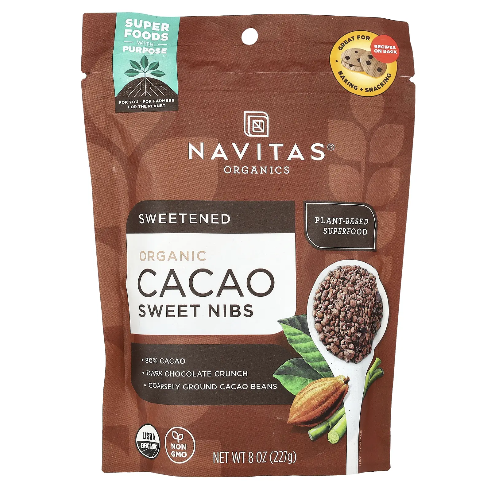 Navitas Organics Organic Cacao Sweet Nibs, 8 oz (227 g)