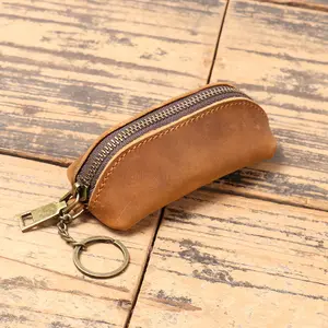 Men's Small Leather Coin Purse Women's Crazy Horse Leather Key Pouch Multifunctional Cowhide Coin Pocket Storage Bag Coins Keychain Privacy Cosmetic Pouch