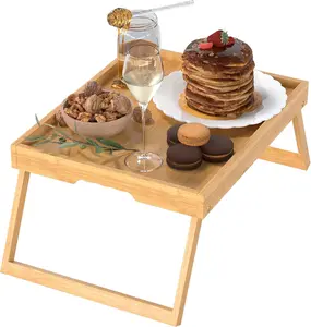 Bamboo Bed Tray Table with Foldable Legs, Breakfast in Bed Tray for Eating, Kitchen Serving Trays, Folding Table for Sofa, Beds, Eating, Working, Used As Laptop Desk Snack Trays, Bamboo