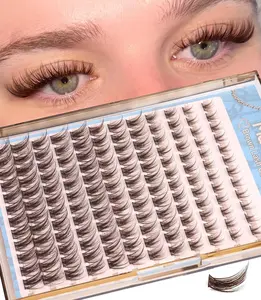 Brown Cluster Lashes Fairy Eyelash Clusters Natural Lash Extensions Wispy 3D Cluster Eyelash Extensions DIY Lash Extensions Soft Dark Brown Individual Eyelashes CC-Curly 8-16MM 144PCS
