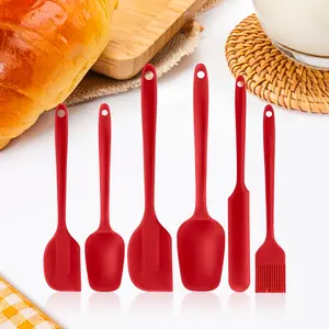 Silicone Spatulas Set of 6, Rubber Spoon Spatula Heat Resistant Spoonula One Piece Design Seamless Spatula Non-Stick Scrapers Baking Mixing Tool Black/Red Gift For Baking, Cooking