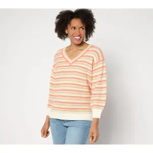 Isaac Mizrahi Live! 3/4 Sleeve Textured Multi Stripe Sweater