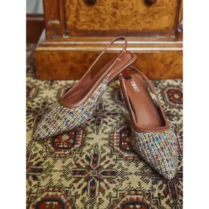 Cider [size 6-11] TWEED POINTED TOE SLINGBACK HEELS