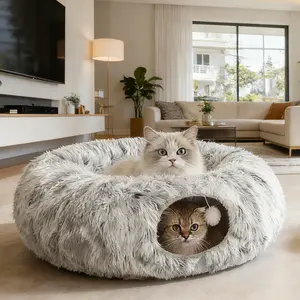 ABOSY 4-in-1 Soft Plush Cat Tunnel Bed, Collapsible Cozy Cat Cave with Cushion