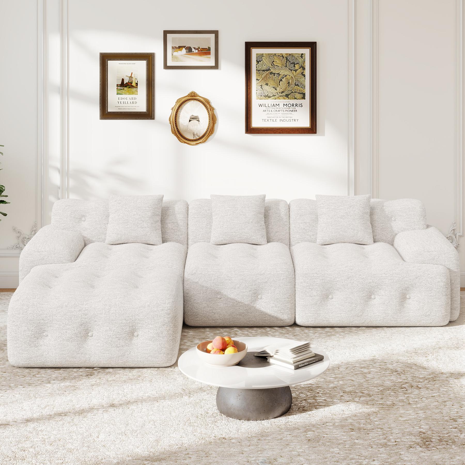113" Modern Boneless Couches for Living Room, L Shaped Cloud Couch Sectional, Chenille Convertible Modular Sofa Set, No Assembly Required