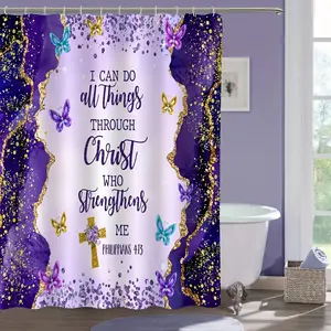 Christian Inspirational Bible Shower Curtain, Polyester Fabric, Seasonal Decor Gift for Home, Tub Partition Hanging Curtain, Includes Hooks, 72 x72 Inches