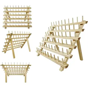 60 Spools Wooden Thread Rack/Braiding Hair Rack/Thread Holder Organizer with Hanging Hooks for Embroidery, Braiding Hair and Sewing Threads