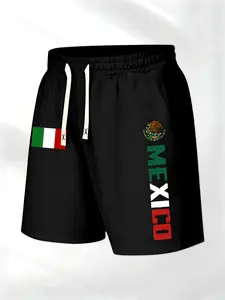 Men's Summer Casual Mexican Style Print Shorts, Comfortable Daily Wear, Perfect for Outdoor Sports, Sporty Loose-Fitting Pants