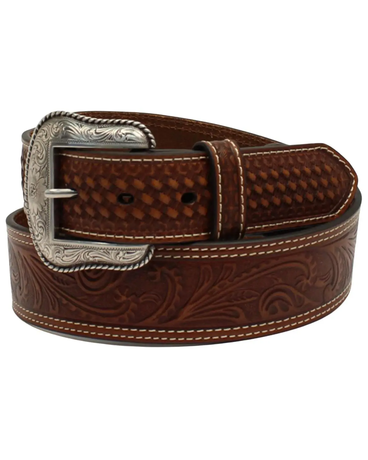 M & F Western Men's And Men'S Basketweave Floral Filigree Leather Belt - N210003202