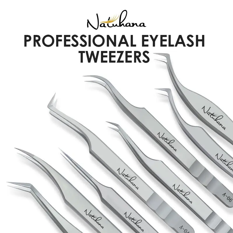 NATUHANA Eyelash Extension Tweezers Stainless Steel High Precision Stainless Steel Superhard Anti-Static Tweezers Makeup Tools 2026 New