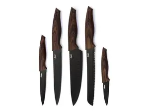 Oster Godfrey 5 Piece Stainless Steel Black Cutlery Set with Wood Print Handles