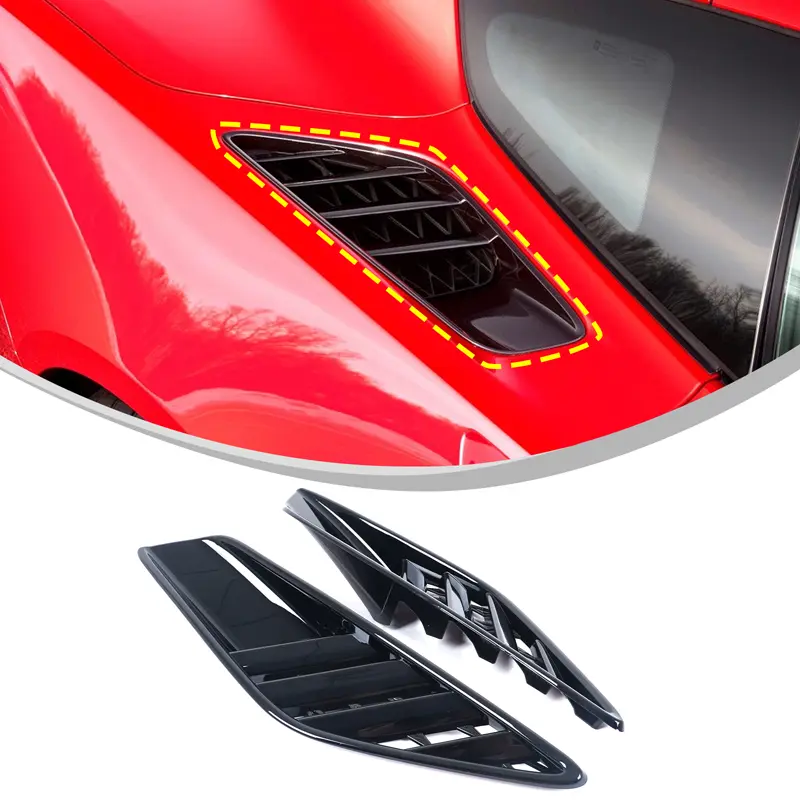 Car Exterior Decoration 2-Piece ABS Plastic Rear Fender Air Vent Frame for 2014-2019 Corvette C7, Piano Black/Sports Red, High-Quality Double-Sided Adhesive Tape, DIY-Friendly, High Degree of Fit Vehicle Protection