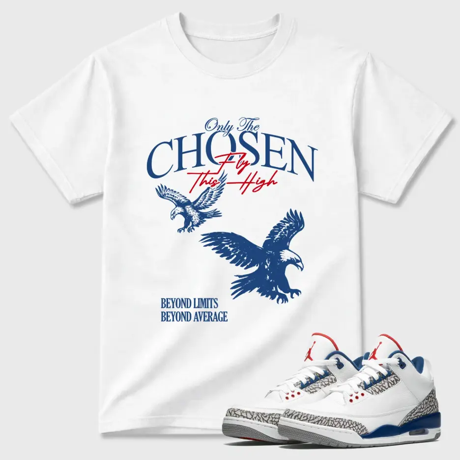 Chosen Fly Shirt To Match 3 True Blue, 3 True Blue Sneaker Matching Shirt, Cotton Unisex Graphic T-Shirt, Back to School Outfits Girls
