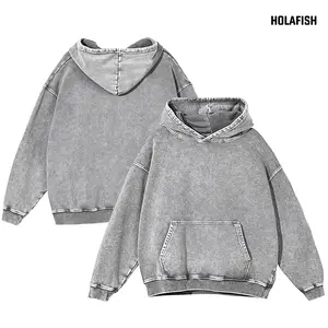 Holafish Unisex Acid Wash Hoodie Casual Oversized Pullover Women's Fall Tops Plain Preppy Streetwear Vintage Hooded Sweatshirt Gift