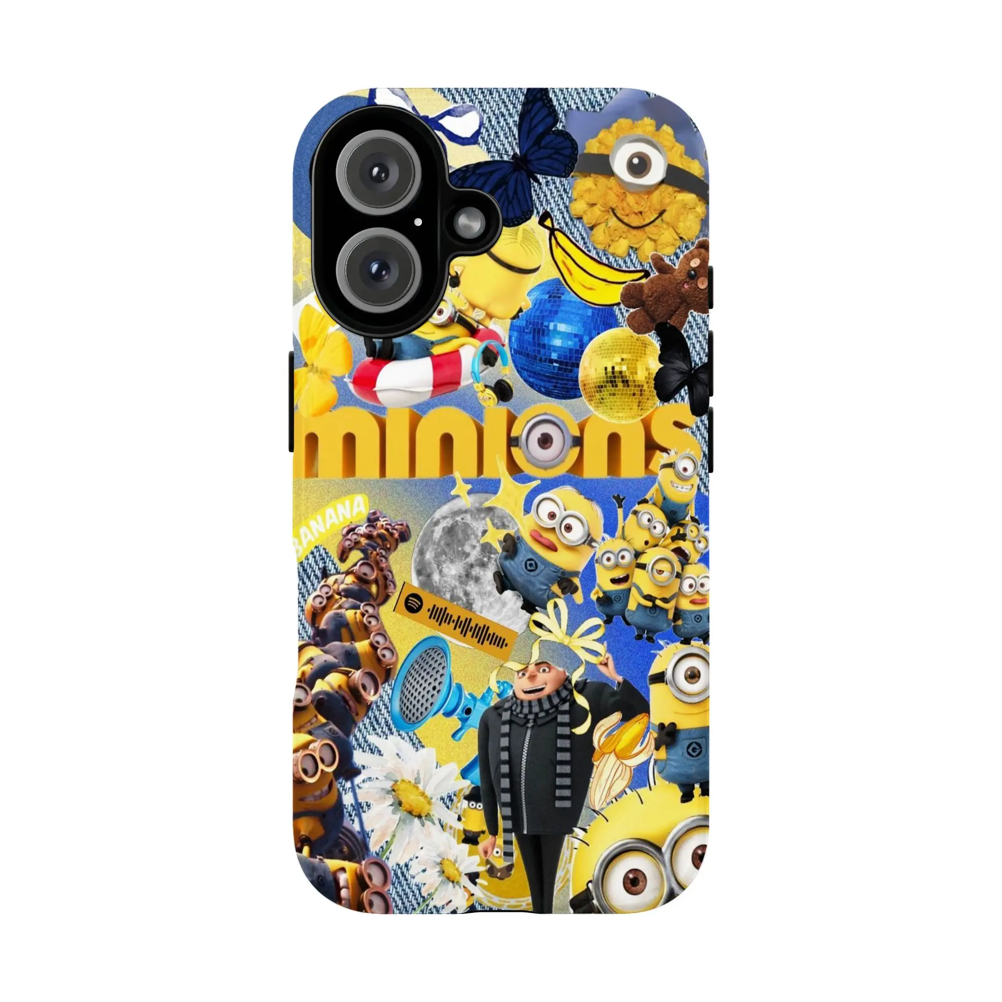 A unique, niche-style 2-in-1 phone case featuring a cute "Minions" cartoon collage design. Compatible with iPhone 12, 13, 14, 15, 16, and 17 series. Wear-resistant and scratch-proof—making it the perfect gift choice.