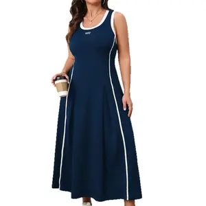 2026 Women's Plus Size Sleeveless Round Neck Long Dress Waist-cinching Casual Elegant Soft Dress TikTokShopJumpstartSale