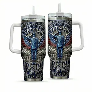 Veteran Tribute 40oz Tumbler with Handle, USA 250th Anniversary 1776–2026 Insulated Travel Mug, Military Marshal Honor Design, Patriotic American Flag Cup with Straw, Gift for Veterans, 4th of July Drinkware, Large Capacity Thermal Cup