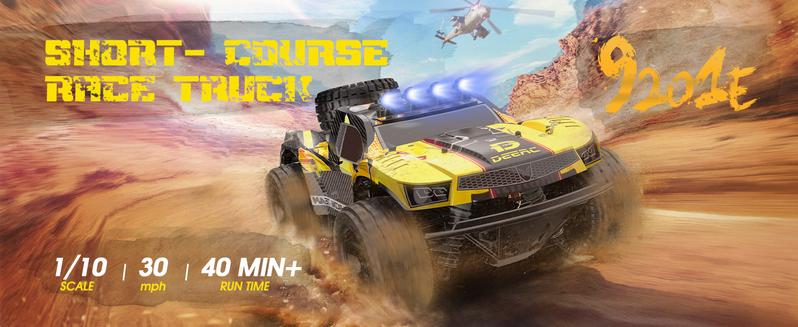 DEERC 1:10 Large Remote Control Truck with Lights, Short Course RC Car, 48 km/h 4x4 Off-Road Monster Crawler Electric Vehicle with 2 Rechargeable Batteries, Valentine's Day gift