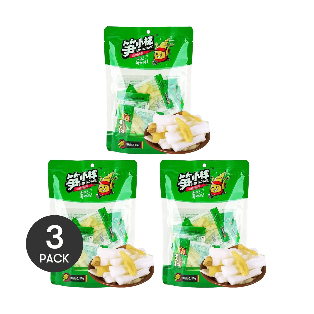Sunxiaoyang 3-Pack Spicy Bamboo Shoots - Ready-to-Eat Pickled Bamboo Shoots with Wild Chili Flavor, 418g/Bag