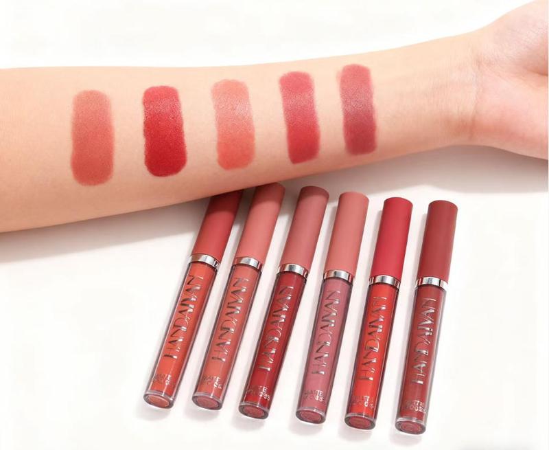 HANDAIYAN 6 Counts Waterproof Long-Lasting Matte Liquid Lipstick Set High Pigmented Nude Non-Stick Cup Lip Gloss Kit for Girls Women Make Up Gift Set Makeup Pearl