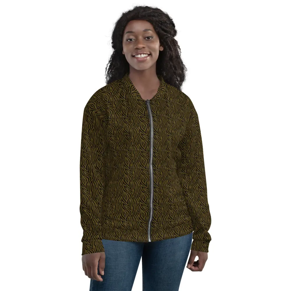 Unisex Bomber Jacket - Olive Zebra - Women