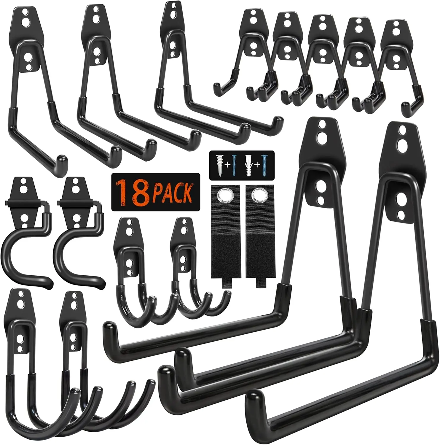 18 Pack Garage Hooks Heavy Duty - Anti-Slip Coating， Garage Storage Hooks for Hanging Bike，Ladder，Garden Tools