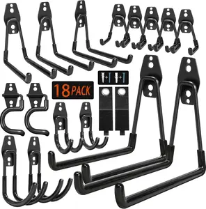 18 Pack Garage Hooks Heavy Duty - Anti-Slip Coating， Garage Storage Hooks for Hanging Bike，Ladder，Garden Tools