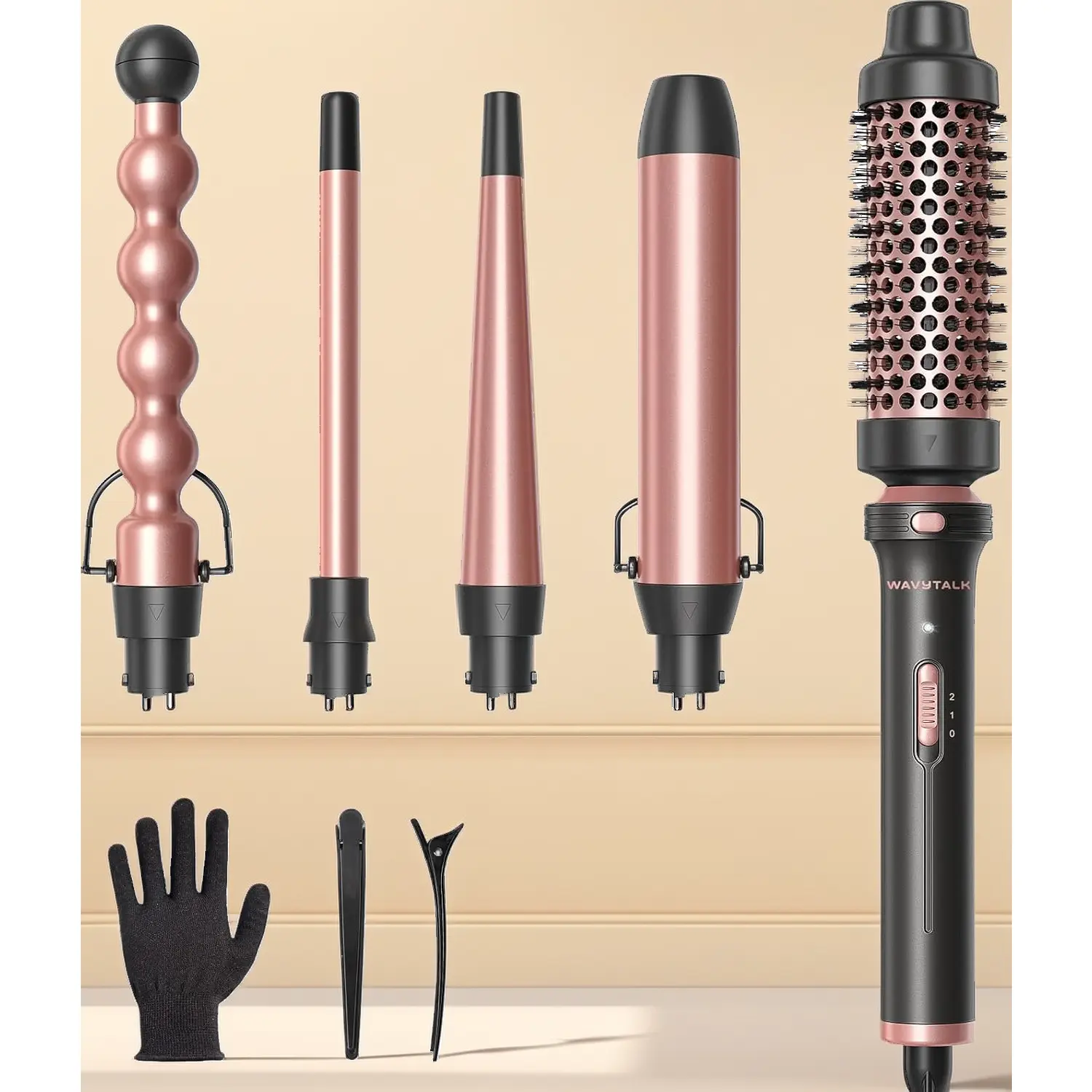 5 in 1 Curling Wand Set Wavytalk Thermal Brush 4 Ceramic Curling Wands 0.5-1.25" Instant Heat Up Curling Iron for Salon Style Curls