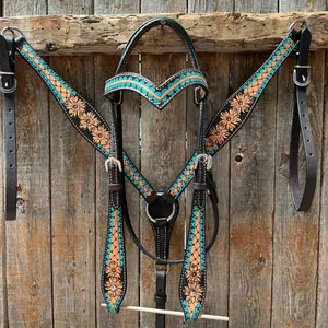 Multi Flower Browband / One Ear Headstall and Breastcollar Tack Set