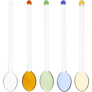 5 count Glass Spoons for Coffee Teaspoons Glass Stirring Spoon Rod 5.9 inch Coffee Stirrers Ice  Spoon Glass Mixing Spoon for  SugarHome Bar Party