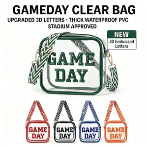 Women's sporty transparent crossbody bag - 3D printed letter pattern, waterproof polyester fiber transparent wallet, adjustable woven shoulder strap, perfect for use on game days and music festivals.