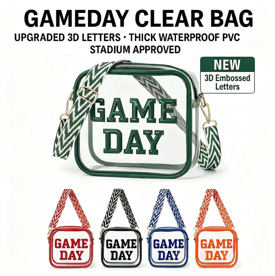 Women's Sporty Chic Transparent Crossbody Messenger Bag - 3D Letter Print, Waterproof Polyester, Adjustable Woven Strap, Lightweight, Ideal for Football Fashion, Watch Party, Athletic, Casual, Preppy