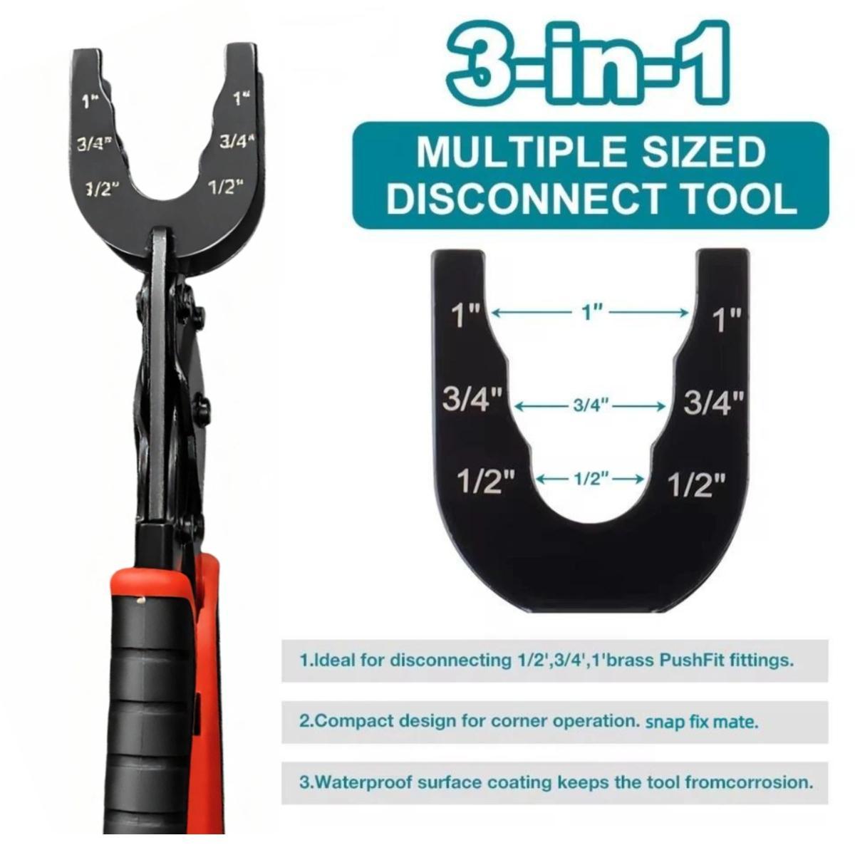 Disconnect Tong Sized 1/2 inch, 3/4 inch, 1 inch, Removal Tool used for Demount Brass Push Fit, Push-to-Connect Fittings