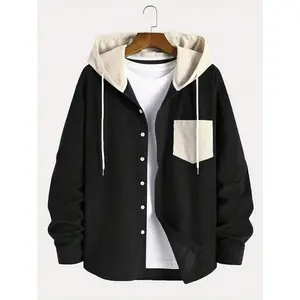 Men’s colorblock corduroy long-sleeve hoodie that can be worn with a raincoat