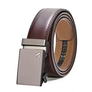 Men's Ratchet Belt with 1 3/8" Premium Leather Slide Easier Adjustable Automatic Buckle for Stylish Comfort and Versatile Wear