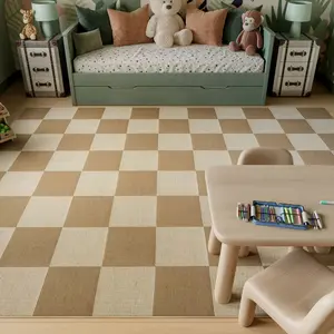 Nourison Washable Modern Jute Checkered Geometric Non-Skid Flatweave Indoor Area Rug