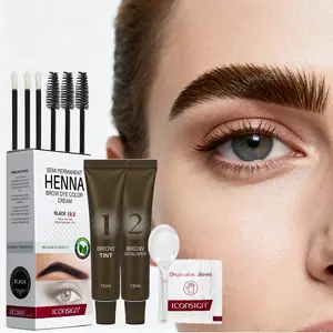 Henna Brow Dye Color Cream Set, Eyebrow Tinting Kit, Eyebrow Products, Includes 1 Long-Lasting Brow Tint Cream, 1 Brow Developer, 3 Lip Brushes, 3 Mascara Brushes, 1 Paste Spoon & 1 Pair Disposable Gloves, Summer Makeup Cosmetic Set