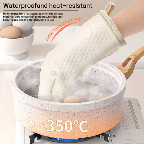 Silicone Oven Mitts - 350℃ Oven Grip, Durable Baby-Grade Material, Heat Resistant, Non-Slip, Waterproof, Microwave Safe Kitchenware for Home Cooking Use
